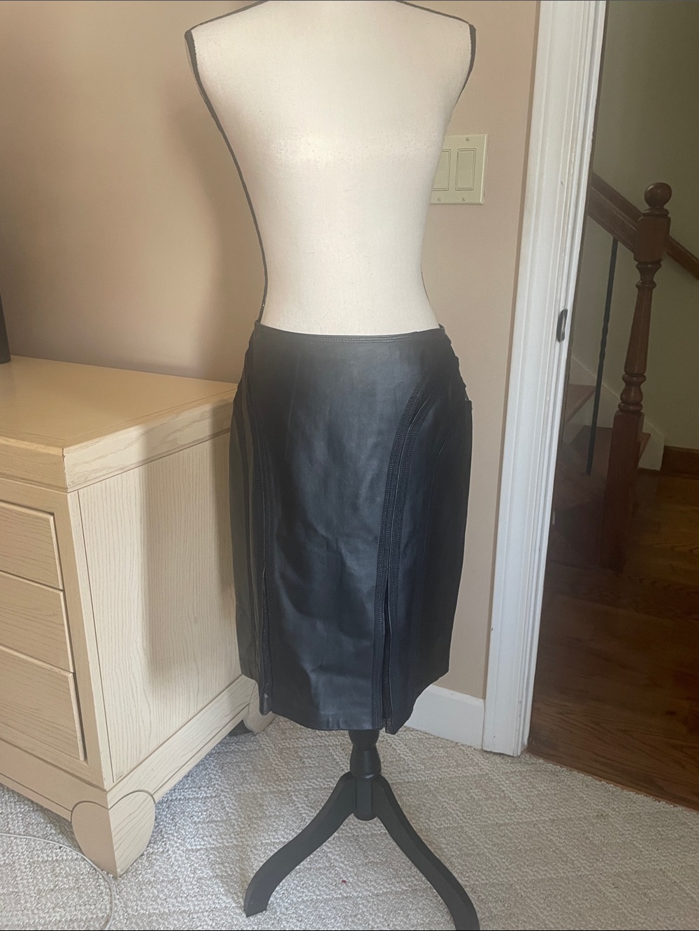 Nine West Black Leather Pencil Skirt